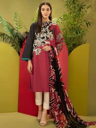 Cambric-Shirt Chiffon Duppata- Red