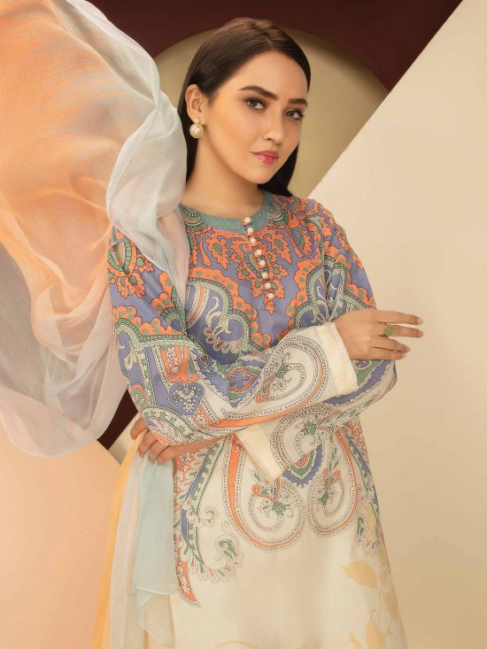 Lawn-Shirt and Chiffon Dupatta- Off White