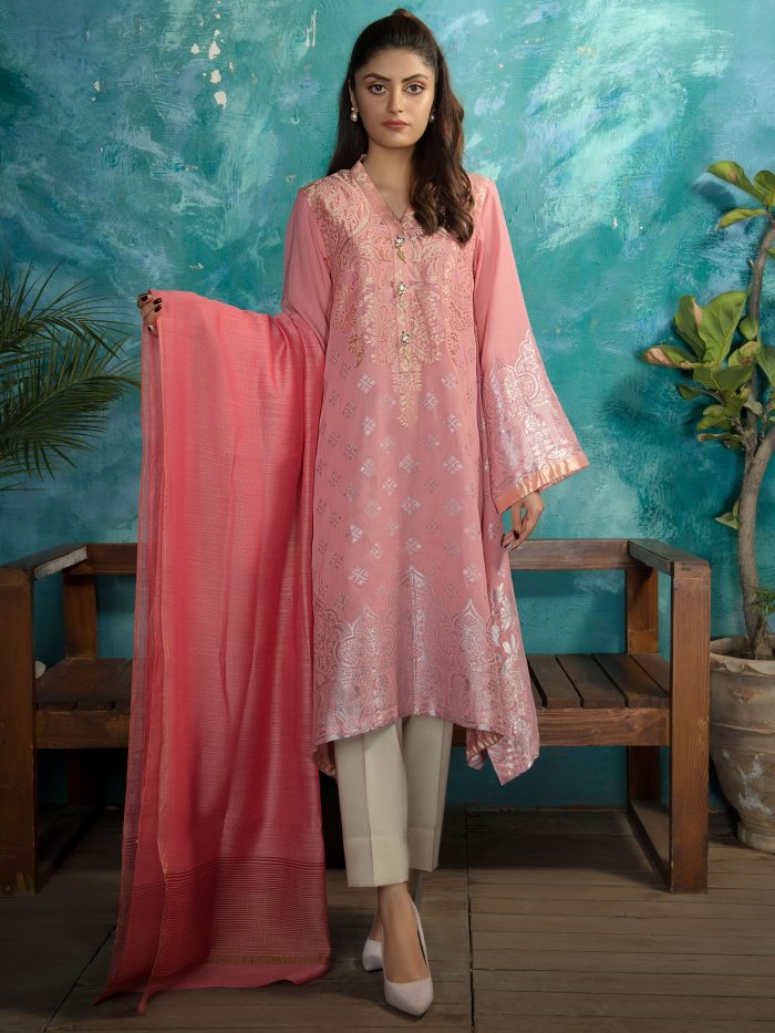 Jacquard-Shirt and Monar Slub Dupatta- Pink - Image 6