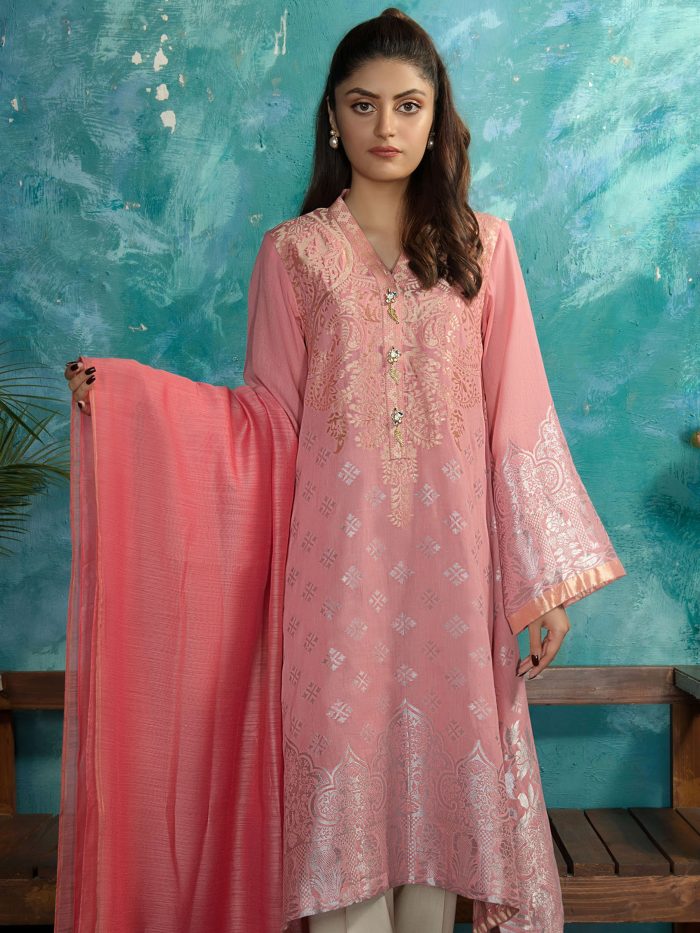 Jacquard-Shirt and Monar Slub Dupatta- Pink - Image 5