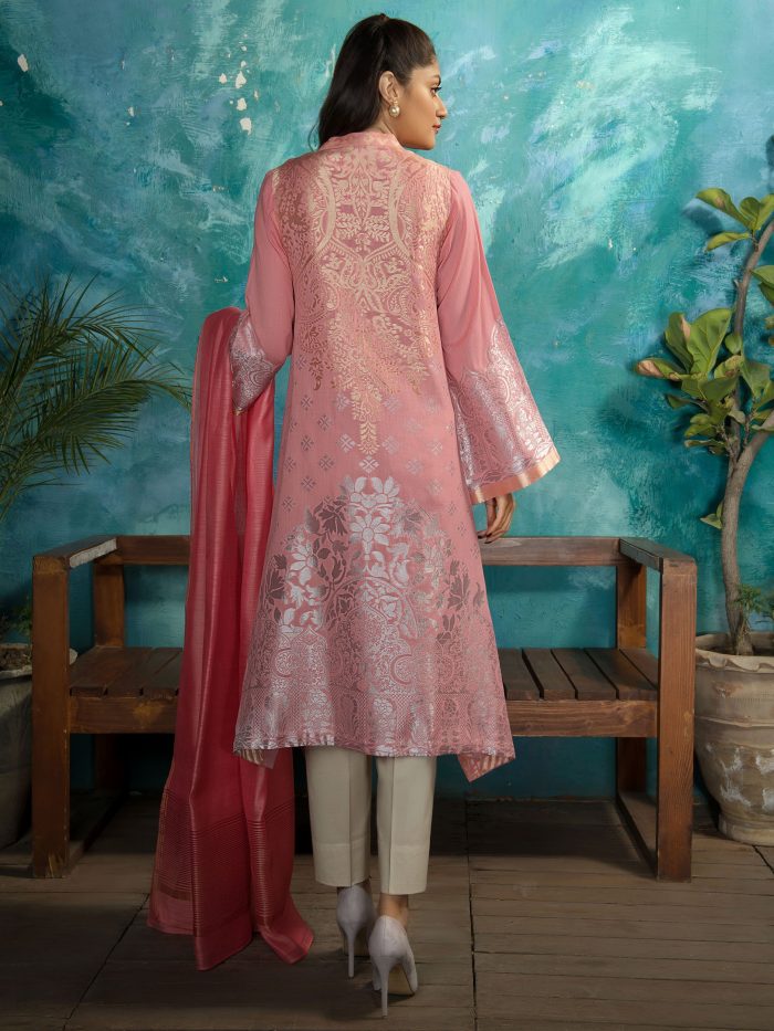Jacquard-Shirt and Monar Slub Dupatta- Pink - Image 4