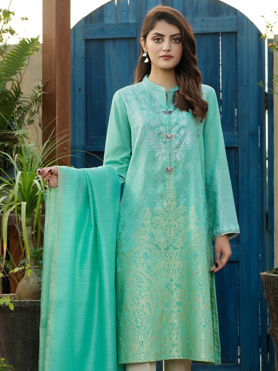 Jacquard-Shirt and Monar Slub Dupatta- Ferozi