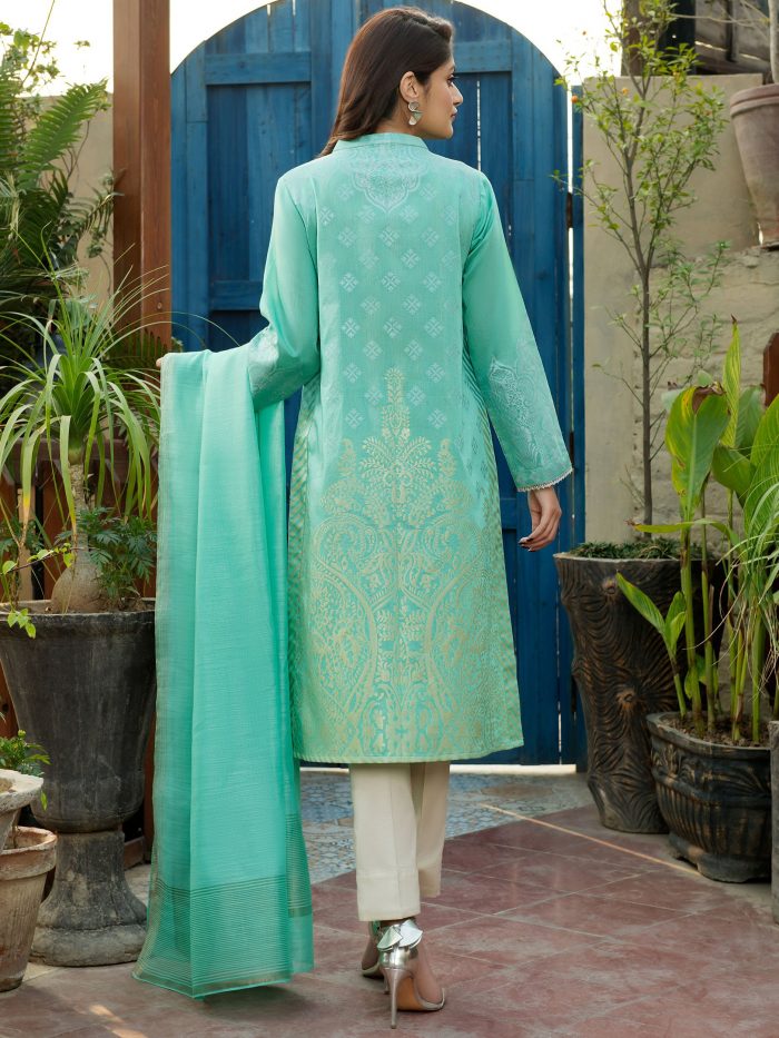 Jacquard-Shirt and Monar Slub Dupatta- Ferozi - Image 4