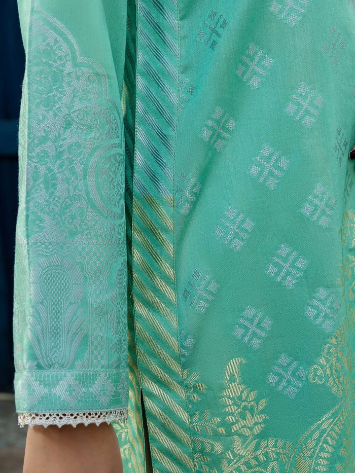 Jacquard-Shirt and Monar Slub Dupatta- Ferozi - Image 5