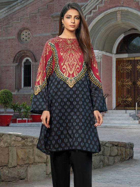 Lawn Shirt -Black and Pink