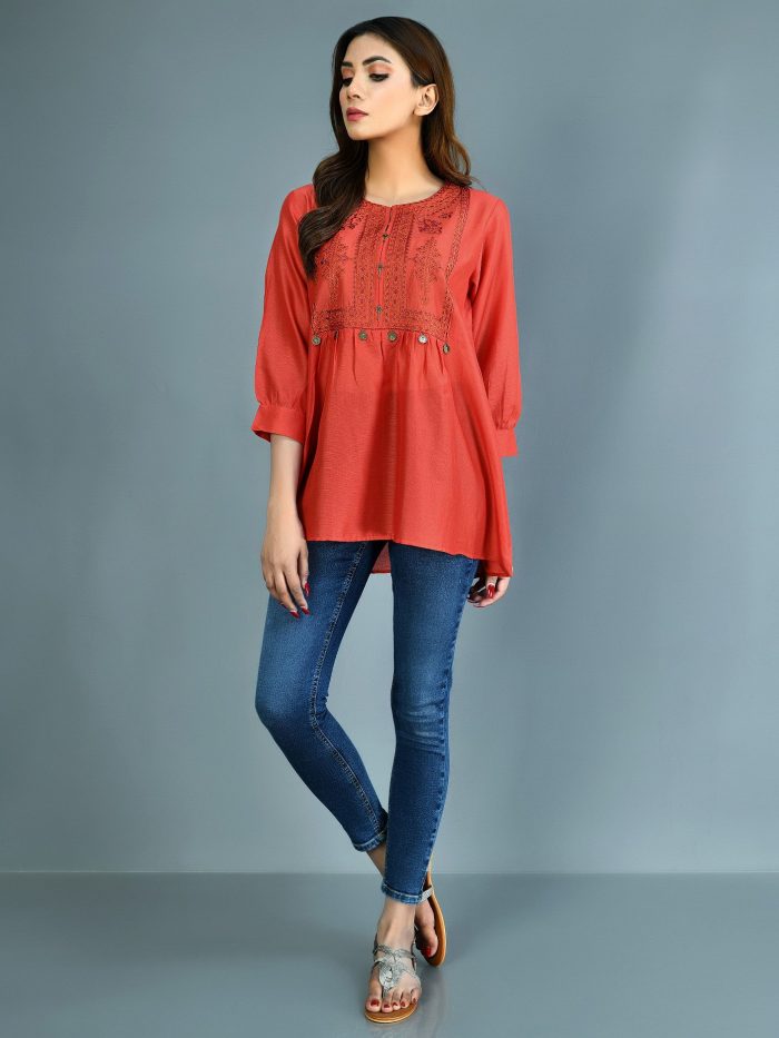 Embroidered Lawn Textured Kurti - Image 7