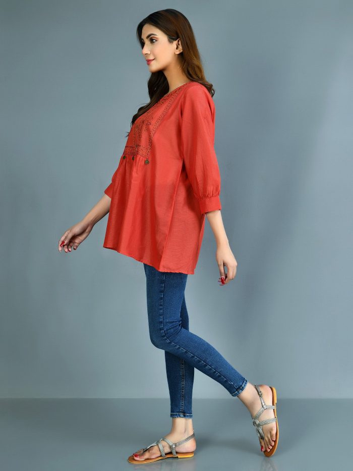 Embroidered Lawn Textured Kurti - Image 6