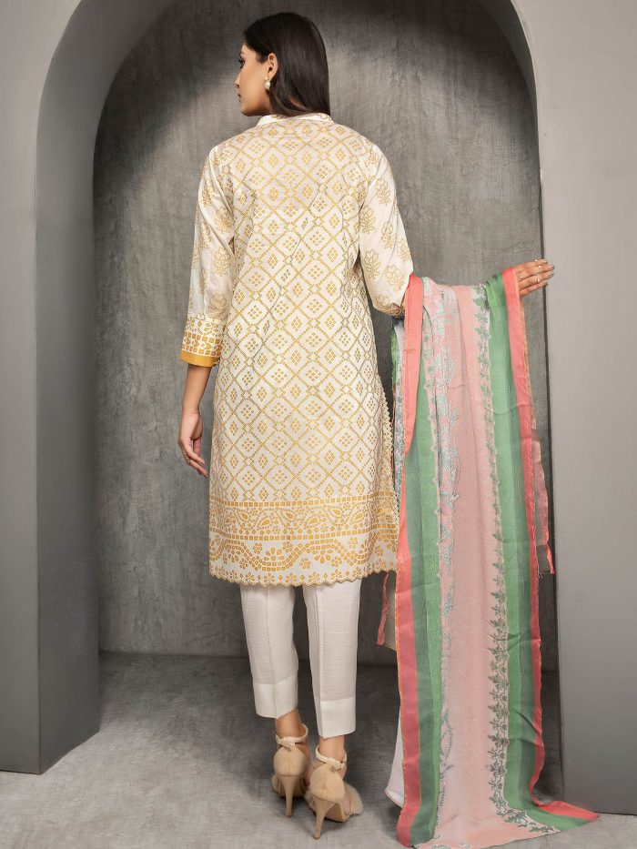 Lawn-Shirt and Chiffon Dupatta- Off White - Image 5