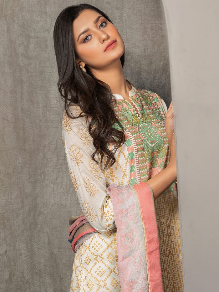 Lawn-Shirt and Chiffon Dupatta- Off White - Image 8