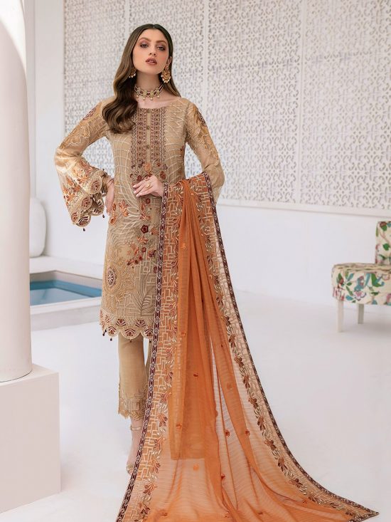 Minahil- M305-Chiffon 3 Piece suit