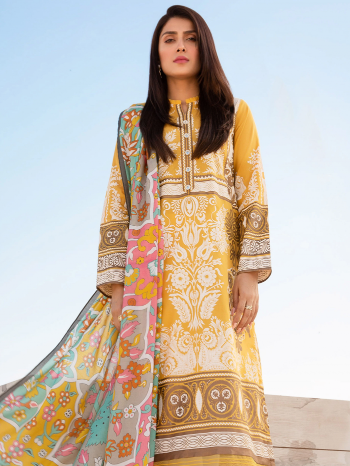 Lawn-Shirt and Chiffon Dupatta- Yellow - Image 2