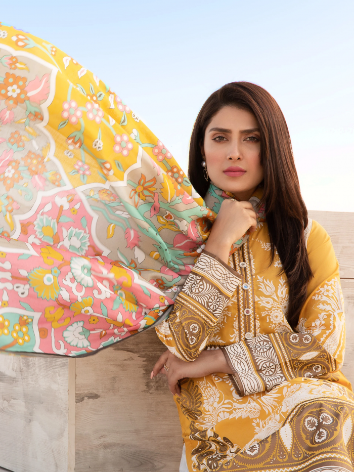 Lawn-Shirt and Chiffon Dupatta- Yellow - Image 6
