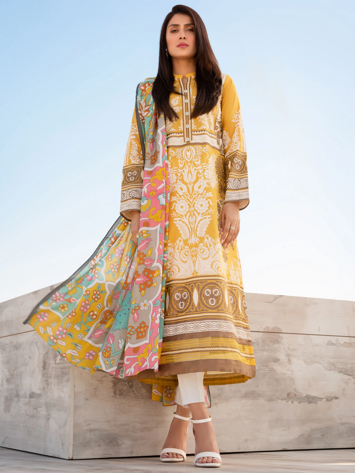 Lawn-Shirt and Chiffon Dupatta- Yellow - Image 5