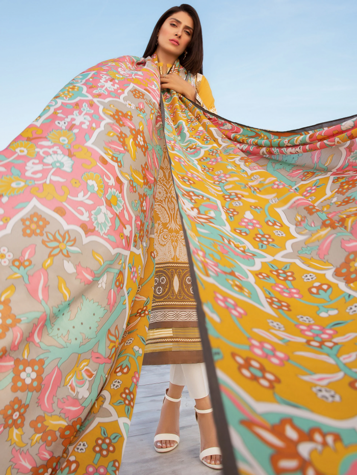 Lawn-Shirt and Chiffon Dupatta- Yellow - Image 4