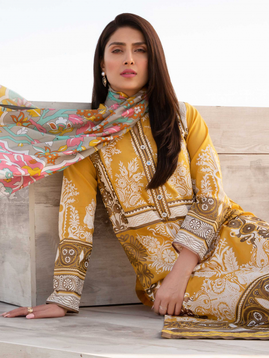 Lawn-Shirt and Chiffon Dupatta- Yellow