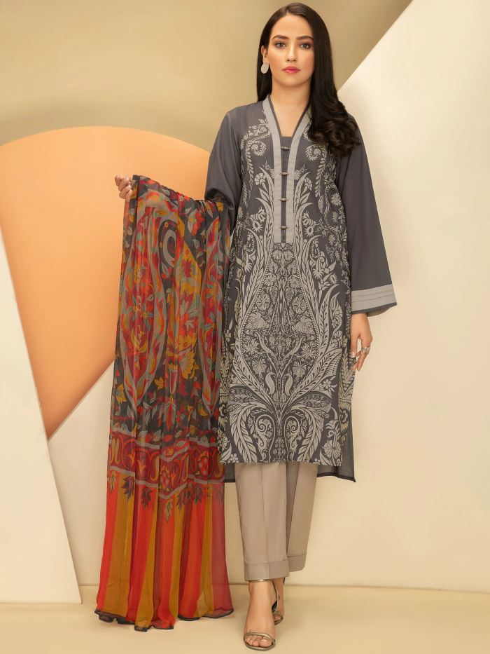 Lawn-Shirt and Chiffon Dupatta- Brown - Image 5