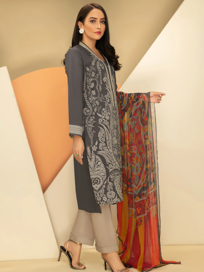 Lawn-Shirt and Chiffon Dupatta- Brown - Image 4