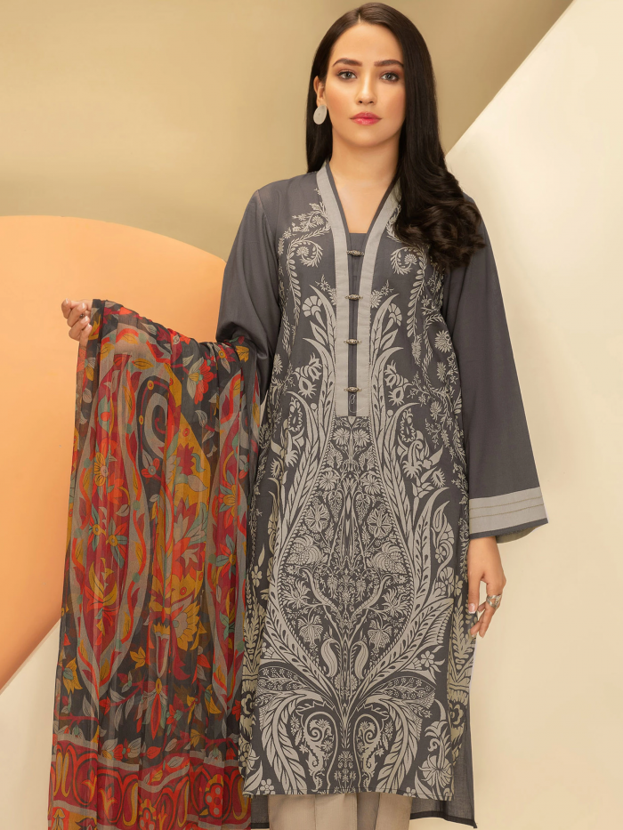 Lawn-Shirt and Chiffon Dupatta- Brown - Image 3