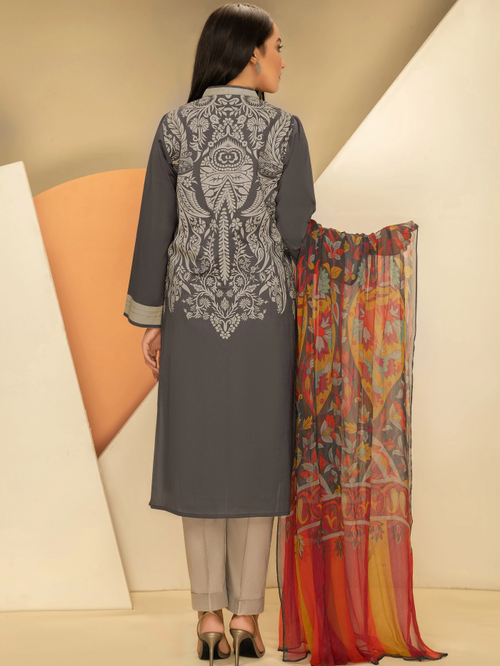 Lawn-Shirt and Chiffon Dupatta- Brown - Image 2