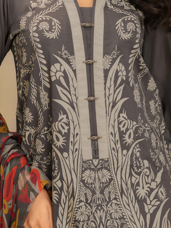 Lawn-Shirt and Chiffon Dupatta- Brown - Image 7