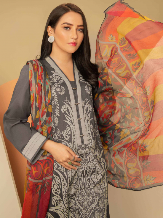 Lawn-Shirt and Chiffon Dupatta- Brown