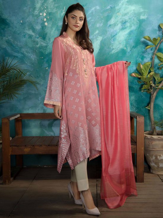 Jacquard-Shirt and Monar Slub Dupatta- Pink