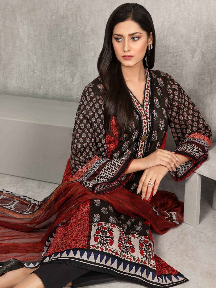 Lawn-Shirt and Chiffon Dupatta- Black - Image 4
