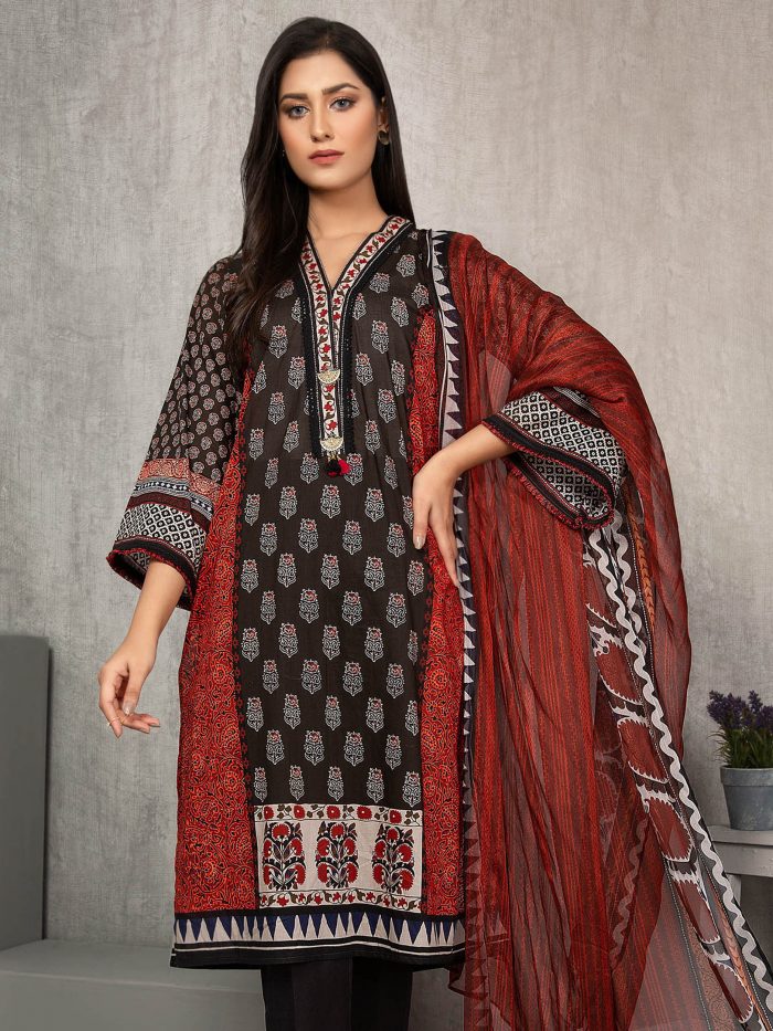Lawn-Shirt and Chiffon Dupatta- Black - Image 7