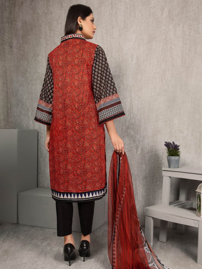 Lawn-Shirt and Chiffon Dupatta- Black - Image 6