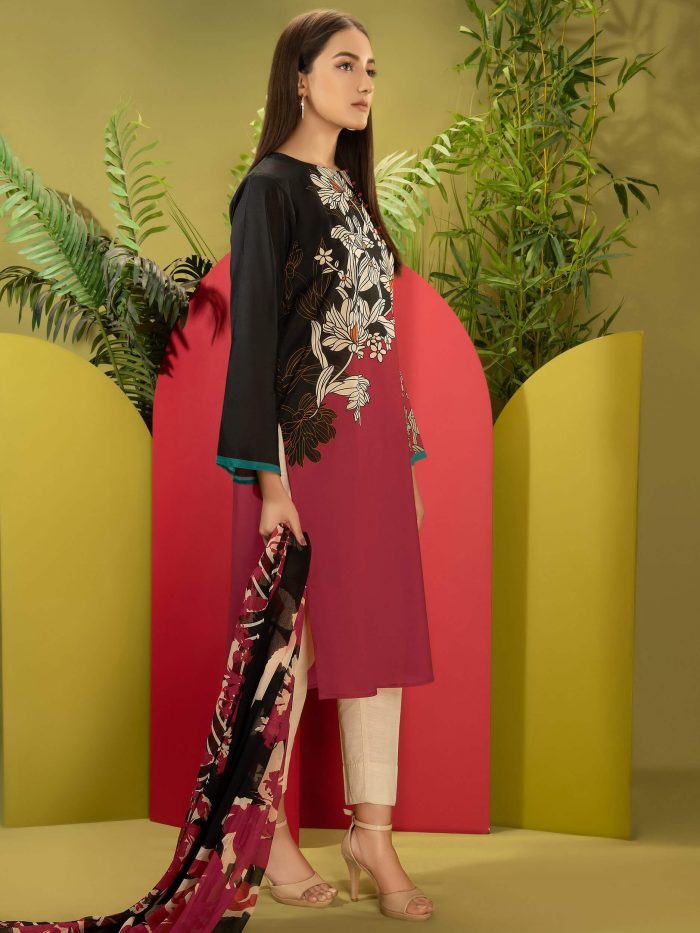 Cambric-Shirt Chiffon Duppata- Red - Image 5