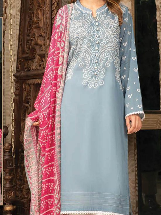 Lawn-Shirt and Chiffon Dupatta- Blue