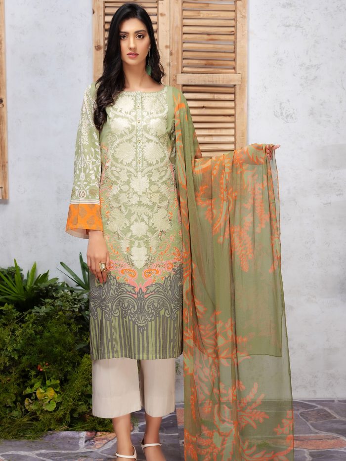 Lawn-Shirt Chiffon Dupatta- Green - Image 5