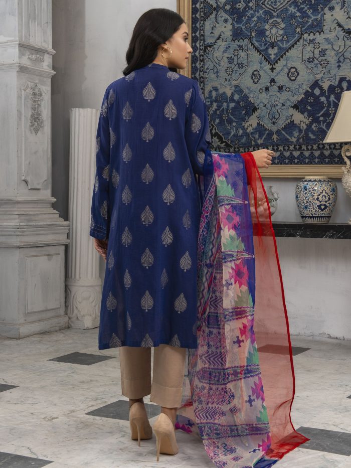 Embroidered Jacquard-Shirt Organza Dupatta-Royal Blue - Image 6