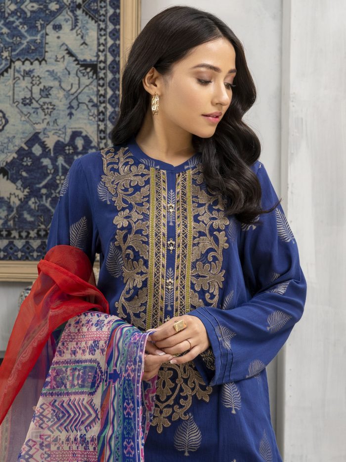 Embroidered Jacquard-Shirt Organza Dupatta-Royal Blue - Image 8