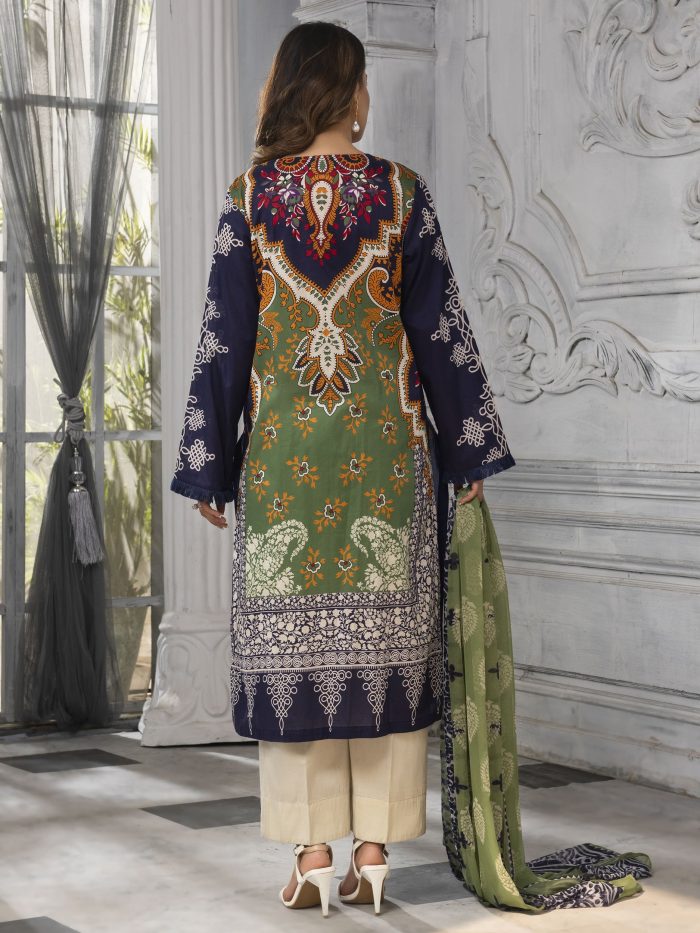 Embroidered Lawn-Shirt Chiffon Dupatta-Royal Blue - Image 3