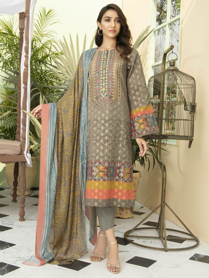 Embroidered Jacquard-Shirt Chiffon Dupatta-Beige - Image 4
