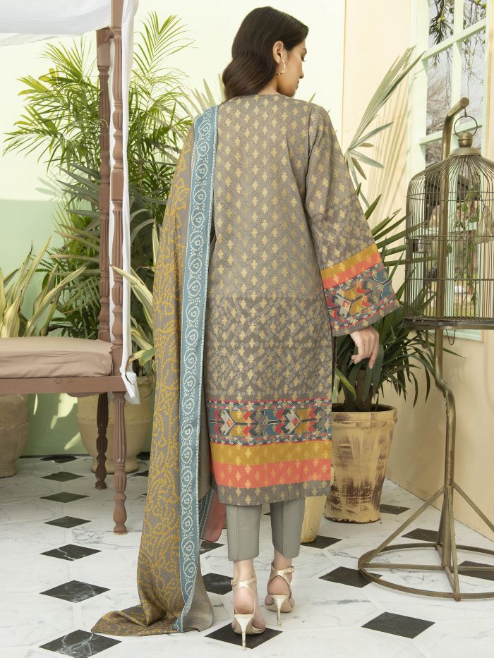 Embroidered Jacquard-Shirt Chiffon Dupatta-Beige - Image 3