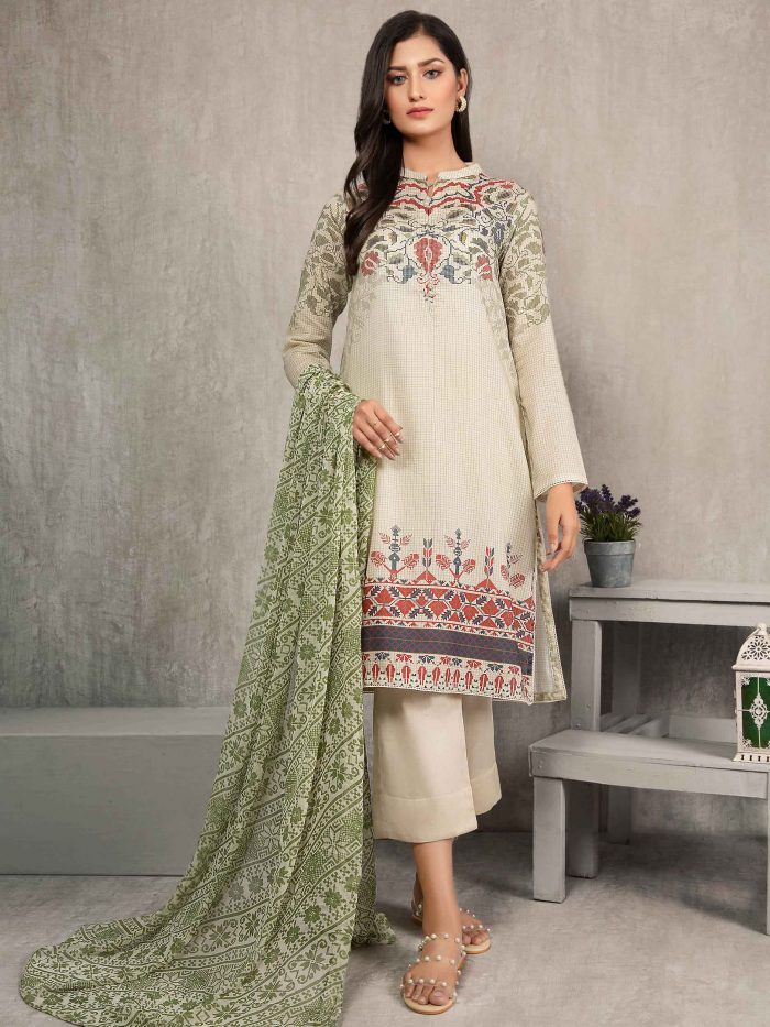 Lawn Shirt and Dupatta - Beige - Image 4