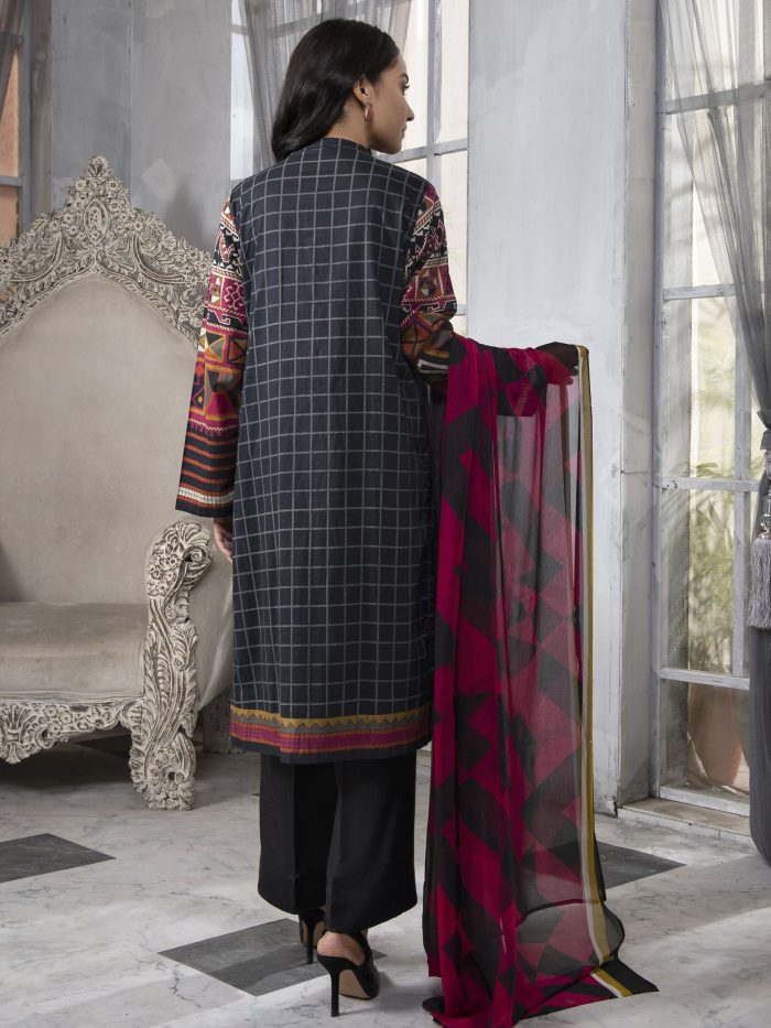 Embroidered Lawn-Shirt Chiffon Dupatta-Black - Image 4